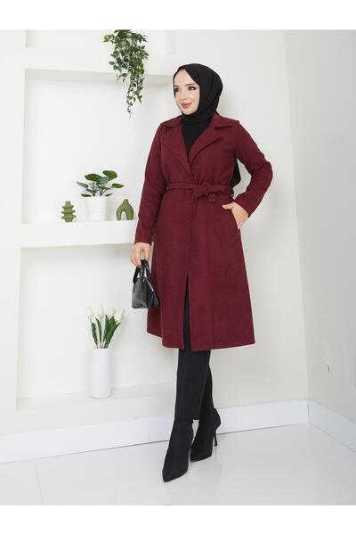 Rema KADIN CEP VE KUŞAK DETAYLI 110 CM UZUNLUK ASTARSIZ KAŞE KABAN