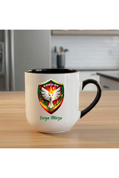 ZERYA Amedspor Tasarımlı İsme Özel Siyah Elite Kupa Bardak - Amed Spor Kupası...