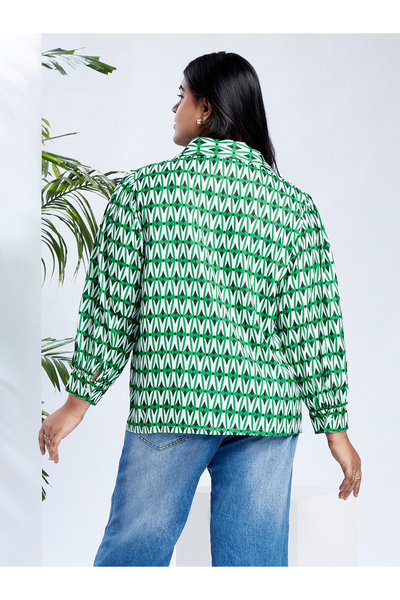 Globus By Styli Plus Size Green Printed Long Sleeve Shirt