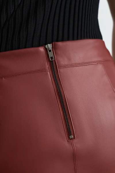 Gusto Suni Deri Mini Etek - Bordo