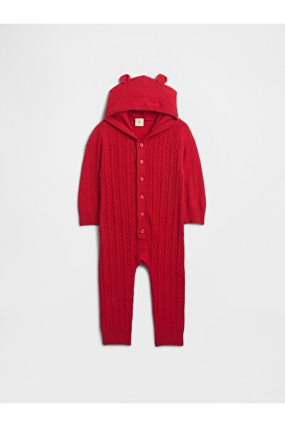 GAP Bebek Kırmızı CashSoft Cable Knit Tulum