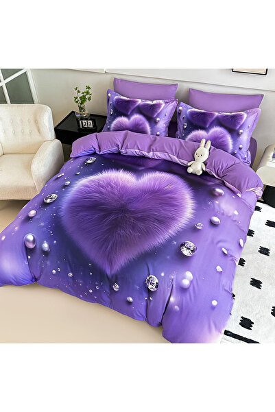 FIONNA.RO Lenjerie De Pat Finet 6 Piese Cu Elastic 5D - Inima De Catifea Mov