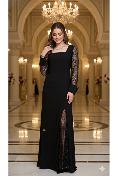 NARCISSUS FASHION Evening dress with a straight cut and square neckline