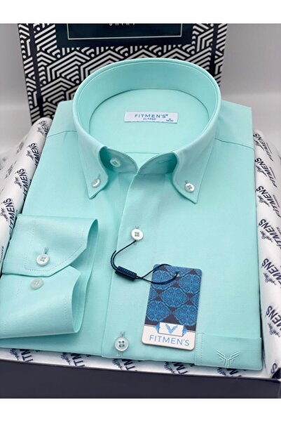 Fitmens Classic Long Sleeve Cotton Collared Buttoned Gift Boxed Easy-Iron Men's Shirt Fs-003897 - Mint