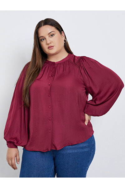 Styli Plus Size Burgundy Long Sleeve Blouse