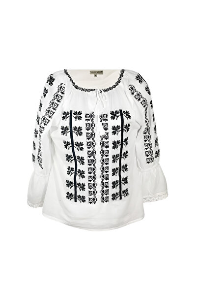 Inovius Ie Traditionala Alba cu Motiv Floral Negru- IML08 XXL