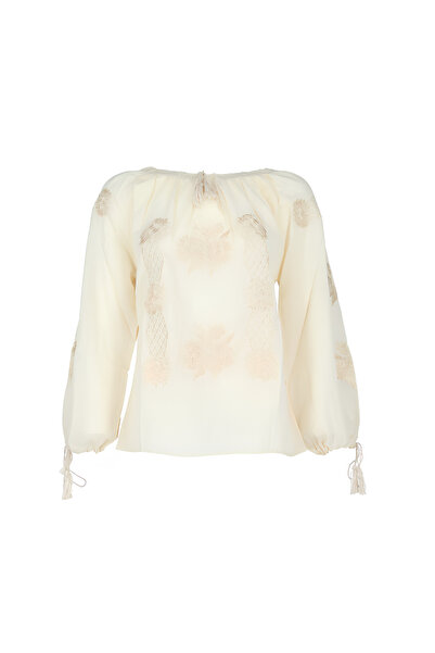 Inovius Ie Traditionala Crem cu Motiv Floral Auriu- IML25 S