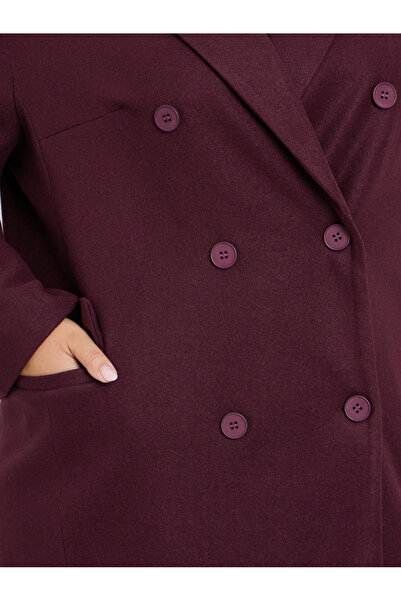 Styli Plus Size Burgundy Double Breasted Longline Coat