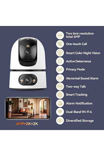 Imou كاميرا أمان مزدوجة بدقة 6 ميجابكسل (Ranger Dual Pro) - داخلية بدقة 2K+2K، رؤية ليلية ملونة، صوت ثنائي الاتجاه، H