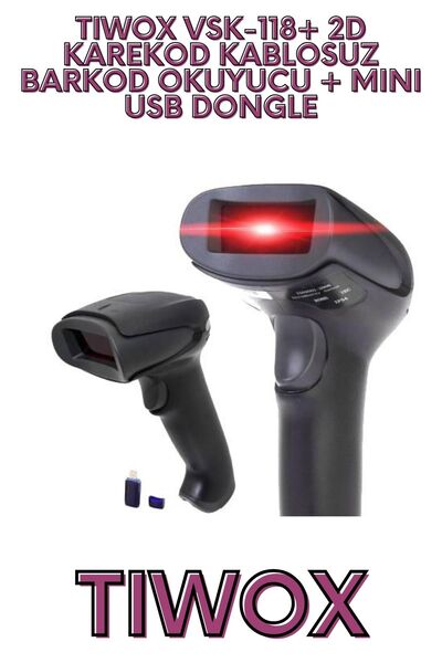 Tiwox VSK-118+ 2D KAREKOD KABLOSUZ BARKOD OKUYUCU + MINI USB DONGLE