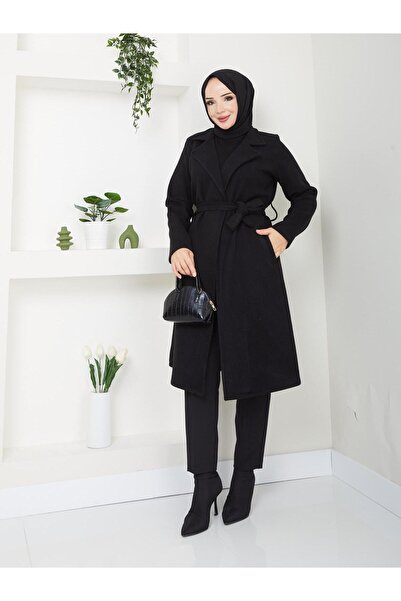 Rema Women's 110 cm Length Unlined Cashmere Coat with Pocket and Belt Details