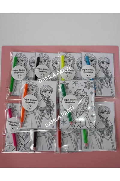DAMLA PARTİ Frozen Hediyelik Boyama 2li, 10 Adet, Elsa Doğum Günü Parti Malze...