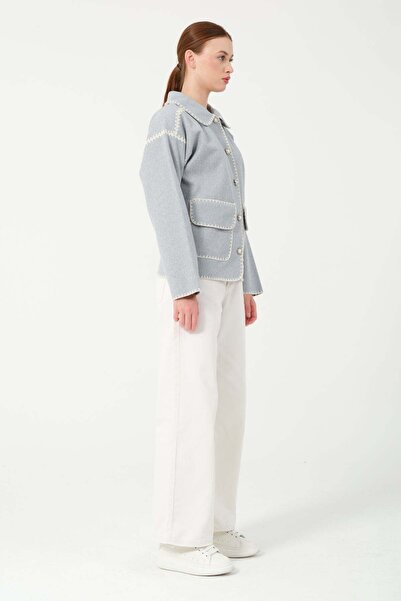 Hatun Atila Jachetă cu guler cămașă cu buzunare matlasate HatunAtila 7868 Ice Blue