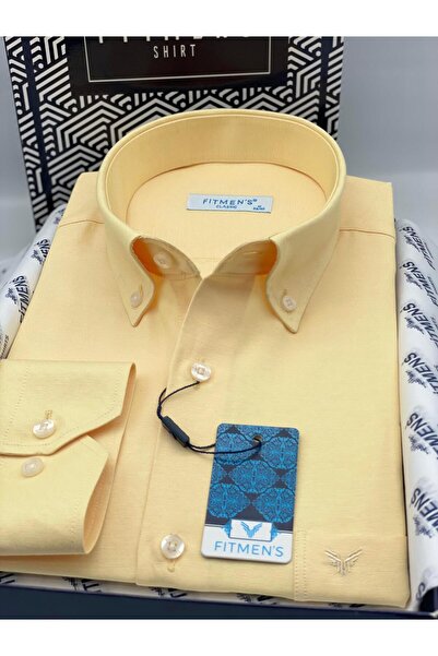 Fitmens Classic Long Sleeve Cotton Collared Buttoned Gift Boxed Easy-Iron Men's Shirt Fs-003897 - Yellow