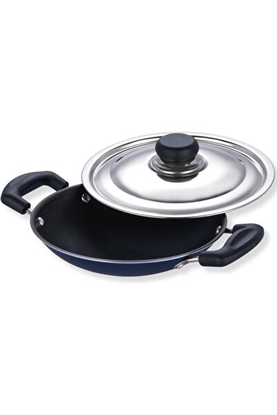 Vinod Apam Non-Stick Pan with Stainless Steel Lid, 215 mm, Black, Aluminum