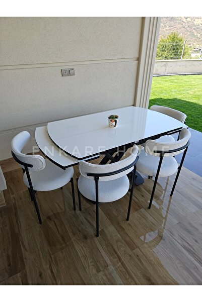 Enkare X Ayaklı Gloss Masa Elisa Sandalye Takımı | Mutfak & Salon | Açılabili...