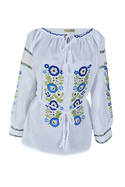 Inovius Bluza Tip Ie Alba cu Motiv Floral Multicolor - BMG66 S