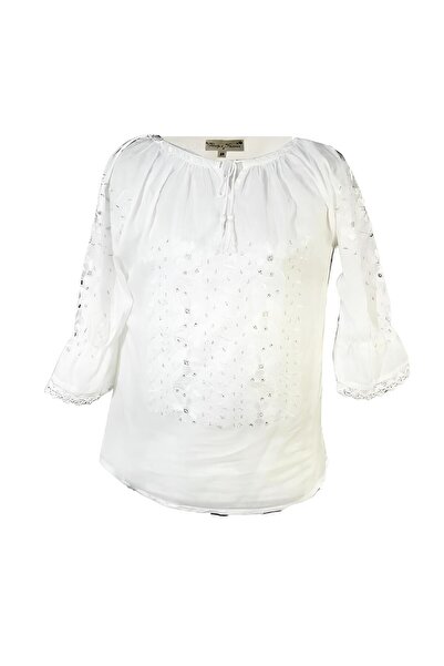 Inovius Ie Traditionala Alba cu Motiv Floral Argintiu de Dama - IMS04 XL