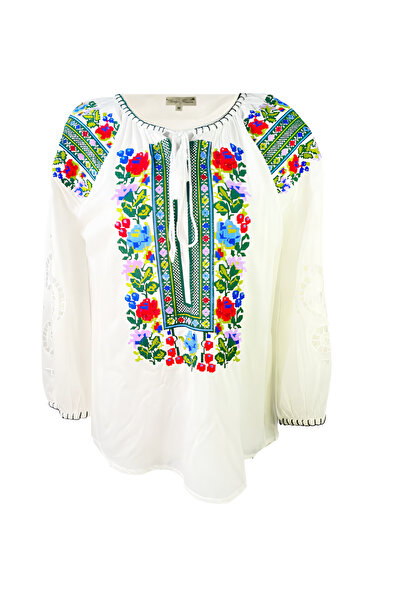 Inovius Bluza Tip Ie Alba cu Motiv Floral Multicolor - BMG09 S