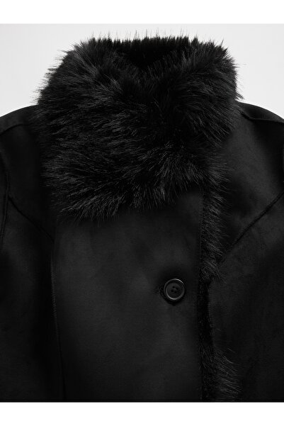 GAP Kadın Siyah Vegan Süet & Suni Kürk Mont