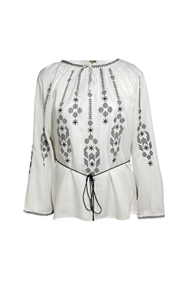 Inovius Bluza Tip Ie Alba cu Motiv Geometric Negru - BMG20 3XL