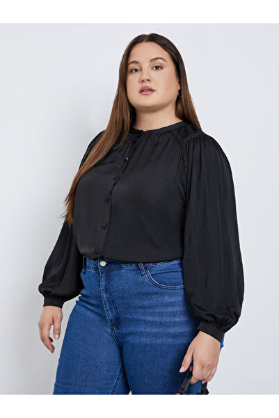 Styli Plus Size Black Long Sleeve Blouse