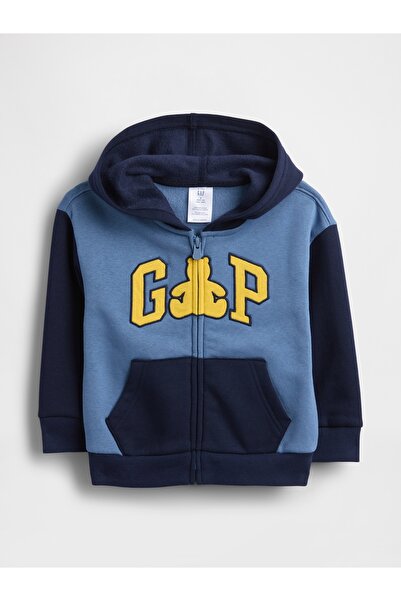 GAP Erkek Bebek Mavi Fermuarlı Logo Colorblock Sweatshirt