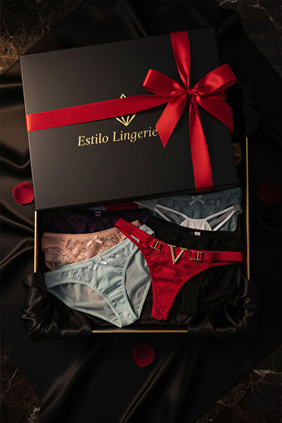 Estilo Lingerie 24'Lü Paket Özel Hediye Kutulu Karışık String Tanga Külot, Yılbaşı Hediye Kutusu, Sevgiliye Hediye