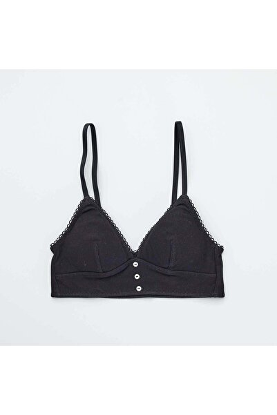 KİABİ حمالة صدر حياكة مضلعة سادة باللون الأسود