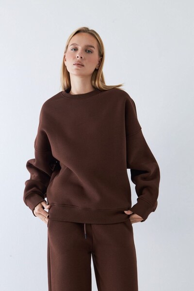 The Champ Clothing Unisex Oversized Sweatshirt Basic Καφέ – Στρογγυλή Λαιμόκοψη, 3 Νήματα Φλις