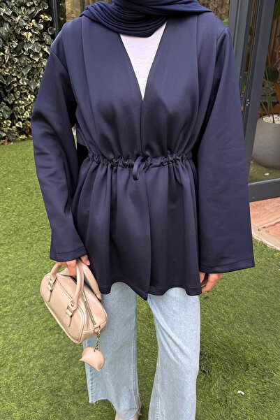 lamelif Lace-Up Detailed Jacket Navy Blue