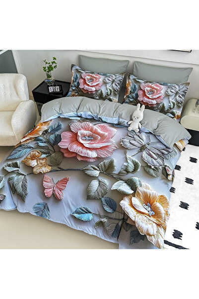 FIONNA.RO Lenjerie De Pat Finet 6 Piese Cu Elastic 5D - Flori Creponate