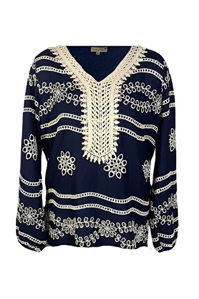 Inovius Bluza Bleumarin cu Motiv Floral Crem - BMG95 XL