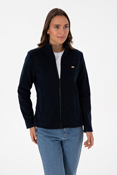 U.S. Polo Assn. Women's Navy Blue Zippered Mock Neck Fleece Sweatshirt 50316729-Vr059