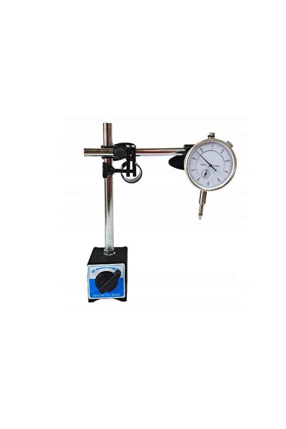 Silver Dial indicator with magnetic holder, 0 - 10 mm,
