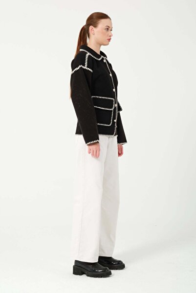 Hatun Atila Hatunatila Quilted Pocket Shirt Collar Jacket 7868 Black