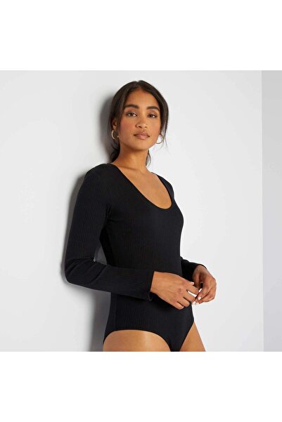 KİABİ Long-sleeved ribbed bodysuit Black