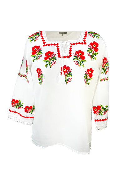 Inovius Bluza alba cu motiv floral rosu - BMG145 S