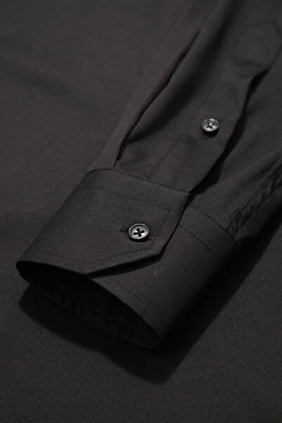 W Collection SİYAH UZUN KOLLU PAMUK ELASTAN GÖMLEK