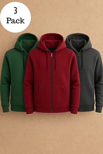 DAMGA JEANS Men's Casual Zippered Hooded 3-Piece Sweatshirt
