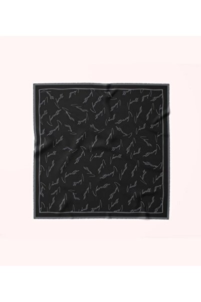 vavelli Siyah Gri %100 Twill İpek Eşarp İmza Desen