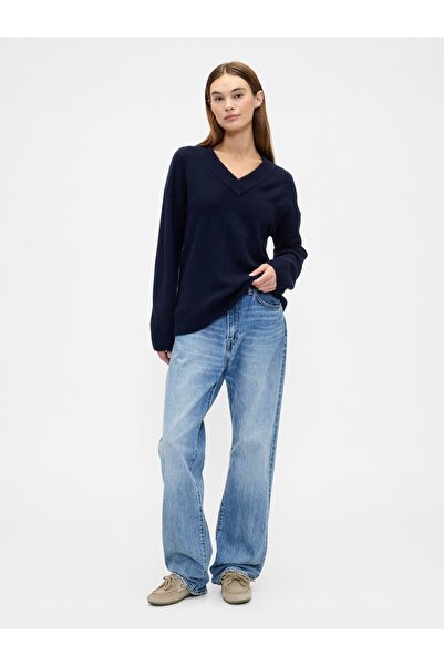 GAP Kadın Lacivert Oversized V Yaka Kazak