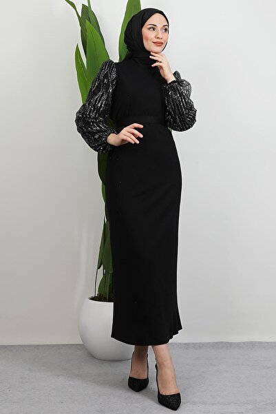 GİYZAMİLA Sleeve Detail Elisa Dress Black