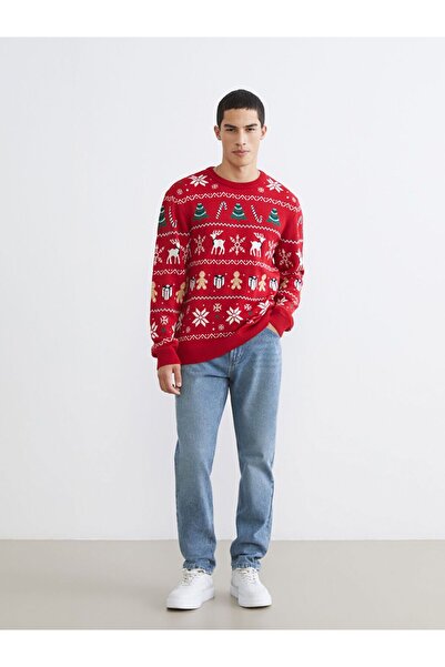 LC Waikiki Xside Crew Neck Christmas Themed Men's Knitwear Sweater