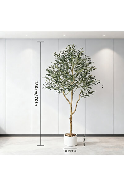 SCHENKERO شجرة زيتون اصطناعية، مزيفة بأغصان وثمار زيتون حقيقية، وعاء مع حصى (...