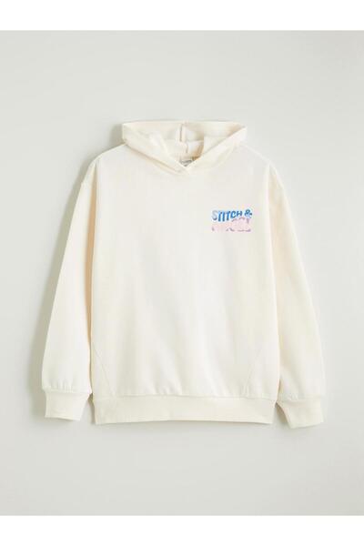 LC Waikiki Lcw Kids Stitch and Angel Printed Girls' Thick Sweatshirt