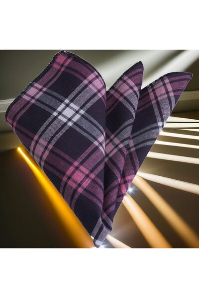 Exve Exclusive Pink Navy Blue White Transitional Plaid Square Cotton Pocket Square Handkerchief