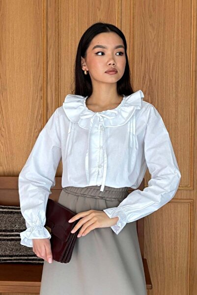 Ceylan Otantik White Baby Collar Bow Shirt