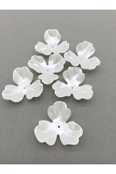 BEİLYS COSMETİCS & ACCESSORY 20 Pieces Cream Three Petal Large Daisy Hollowed Pearl Beads 35 mm B:82