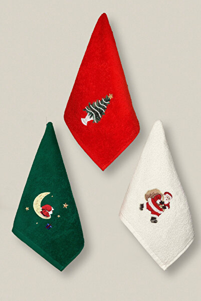 Ellaline Set of 3 Embroidered New Year Towels 100% Cotton Certified Hand Face Kitchen Guest Christmas 30X50Cm